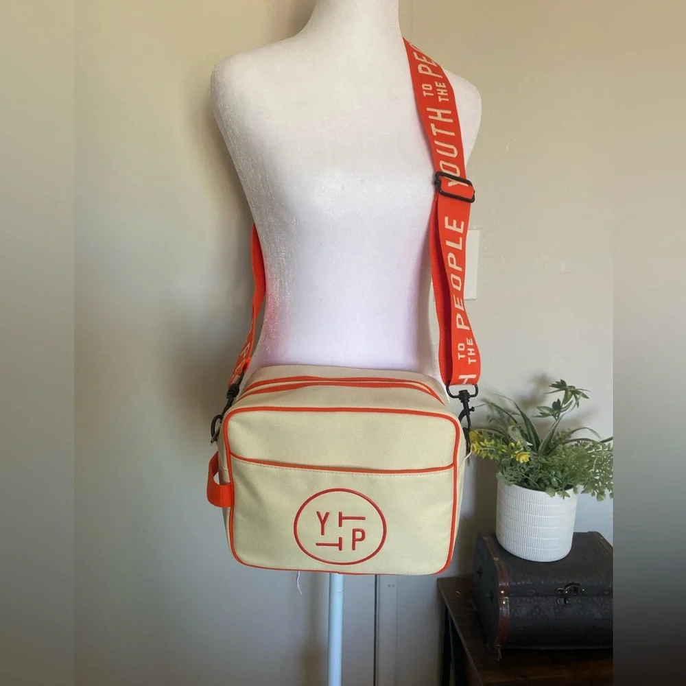 Youth to the‎ People Cream and Orange Messenger Bag